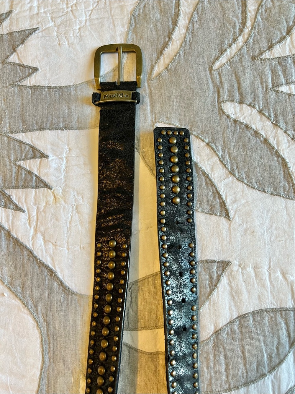VTG Y2K Mudd Studded Leather Belt Size M/L Black Brass Dome Studs Grunge Goth